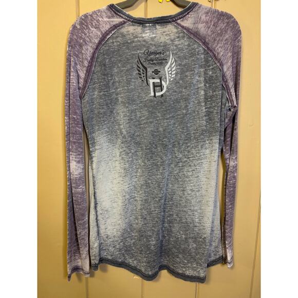 Harley-Davidson baseball tee Y2K burn out large purple and grey Sedalia, MO - Picture 2 of 5